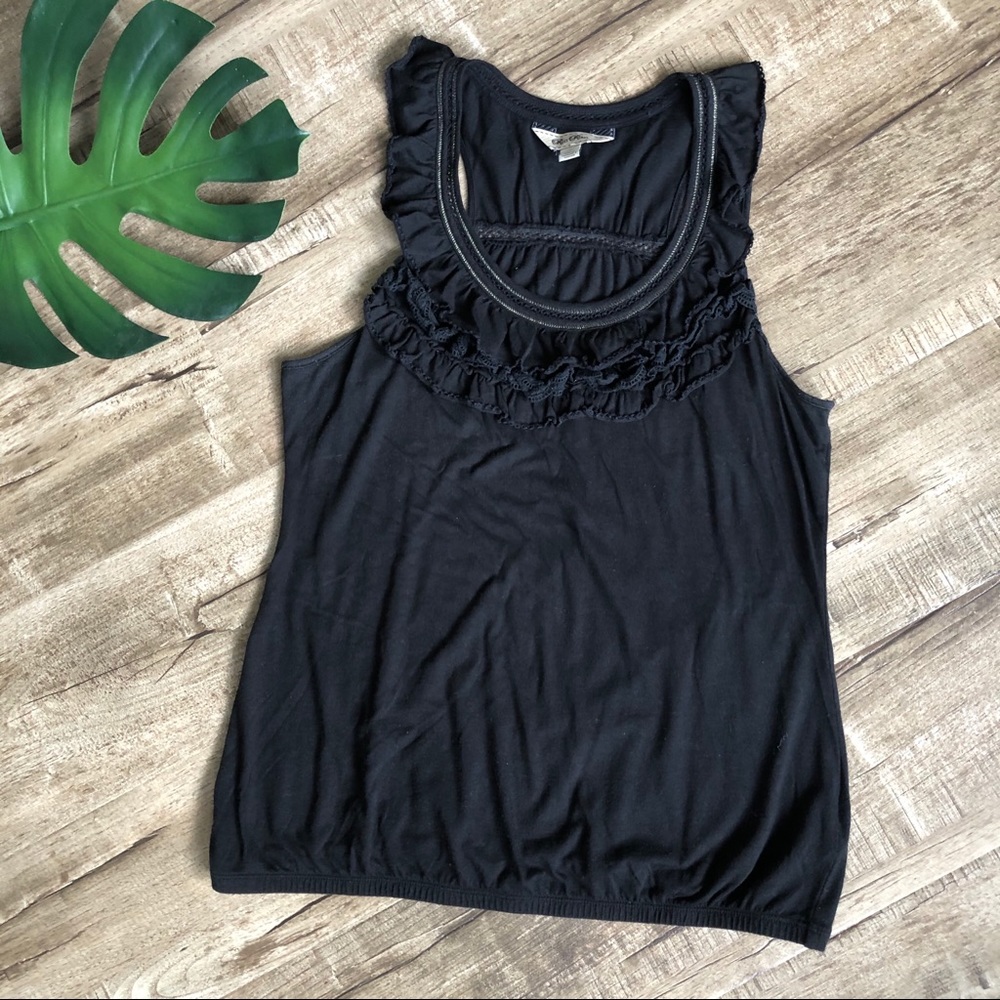 Ric Rac Anthropology Ruffle Neck Tank Top Black M